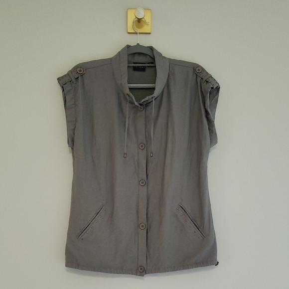 Tribal Jackets & Blazers - Tribal Women Button Up Vest Top 6 Gray Green Minimalist Travel Vacation Layering